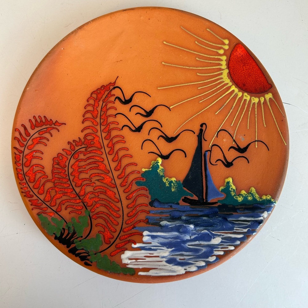 Vintage Orange Decorative Plate Hand Painted Decor‎